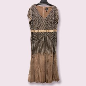 Beaded Adrianna Papell Full Length Nude Gown Dress 22W Bridesmaid Sequin Formal